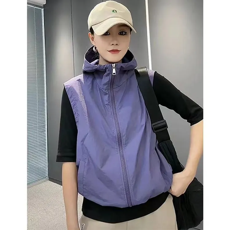 【双层网纱】马甲女春秋新款户外休闲百搭薄款透气连帽大码宽松马夹
