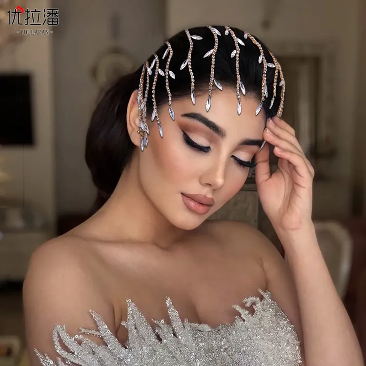 优拉潘新娘结婚水钻发饰欧美婚礼公主码链水钻流苏森系发箍 HP483