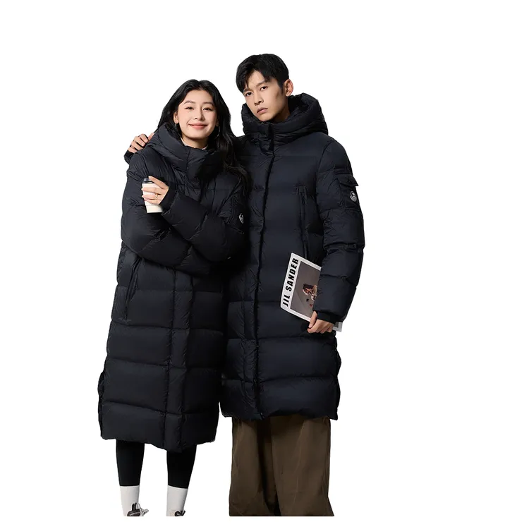冬款加厚防风户外长款宽松立领连帽过膝休闲保暖羽绒外套2024