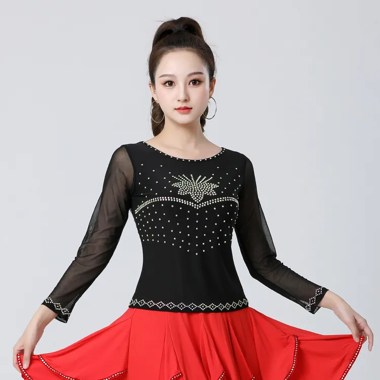 广场舞服装上衣三步踩吉特巴水兵舞拉丁舞广场舞交谊舞上衣显瘦