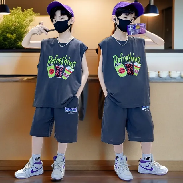 【琰愚】男童套装夏季帅气中大童无袖洋气男孩两件套童装潮