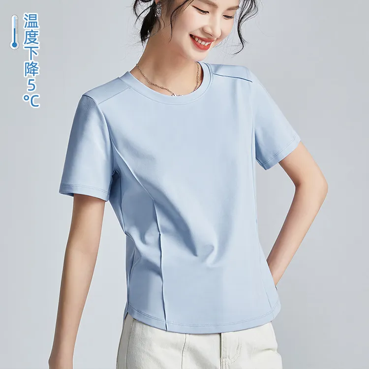 液氨丝光棉白色t恤女短袖正肩2024夏季新款气质修身上衣洋气体恤