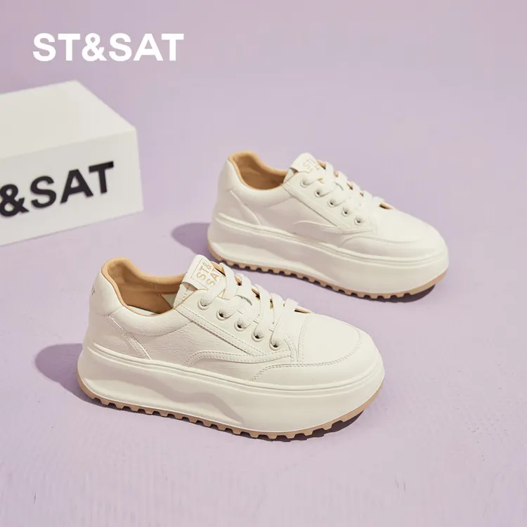 星期六厚底小白鞋女2025秋季新款增高5CM百搭显脚小软底休闲女鞋