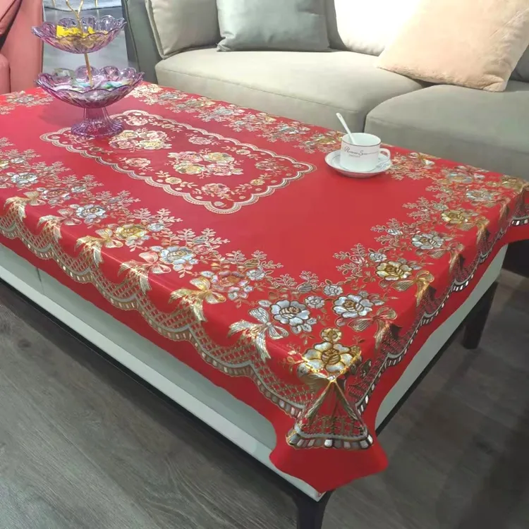 PVC纱线布茶几桌布防水防油防烫免洗长方形平面印花台布家用垫