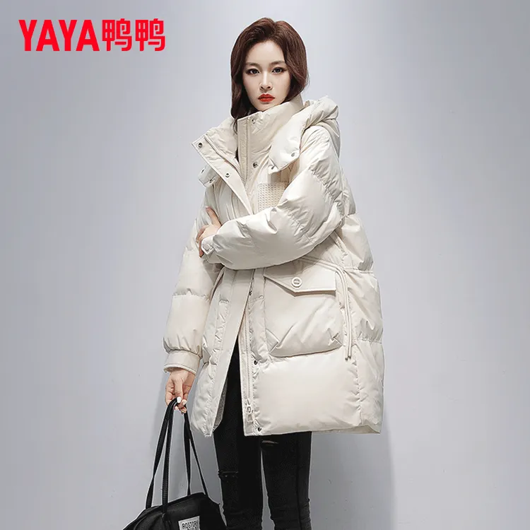 YAYA/鸭鸭羽绒服女中长款2025冬新款时尚休闲甜酷户外新中式外套