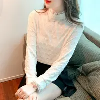 春秋季2025新款半高领花边蕾丝打底衫女长袖高档洋气内搭漂亮小衫