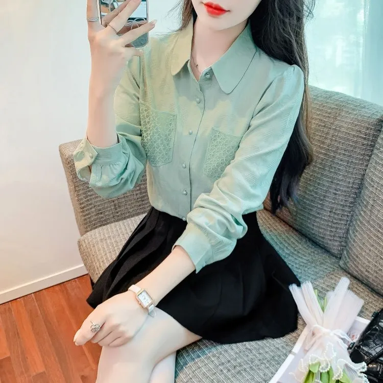 春秋季2025新款女装提花全棉衬衫女长袖时尚减龄女士衬衣洋气上衣