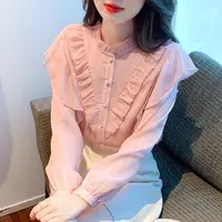 2025年春装新款立领雪纺衬衫女长袖洋气上衣百搭女士衬衣时尚气质