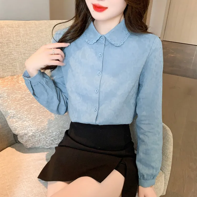 2025春秋季新款女装薄款纯棉衬衫女长袖提花上衣洋气全棉女士衬衣