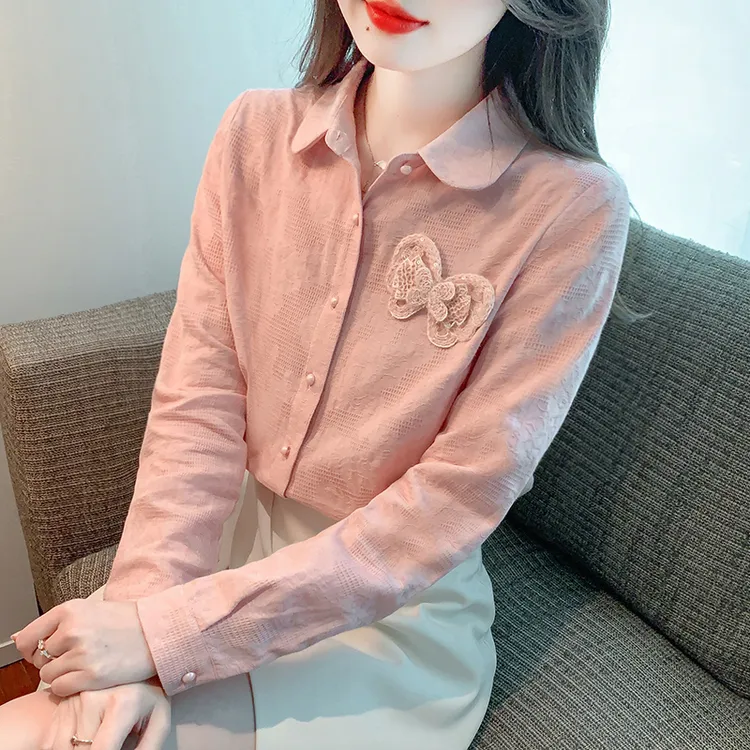 春秋季2025新款女装提花全棉衬衫女长袖时尚减龄百搭衬衣洋气上衣