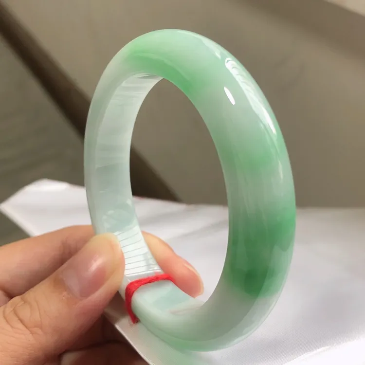 54圈水润细腻飘绿平安镯200014细纹缅甸翡翠少女菠菜绿玉镯子女款