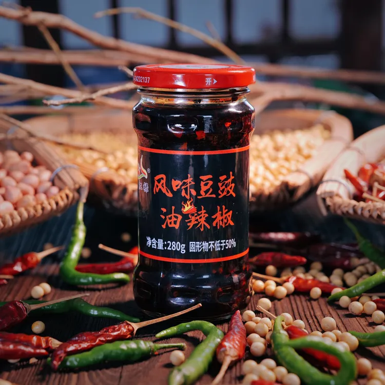 风味豆豉油辣椒辣酱拌饭面酱下饭菜油辣子农家手工香辣辣椒酱280g