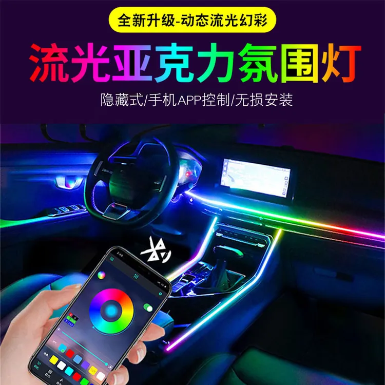 七彩变色车内氛围灯USB汽车用冷光线声控中控改装免接线LED灯条