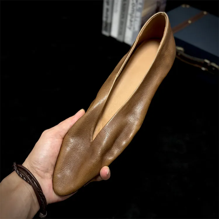 头层牛皮女鞋软皮软底尖头单鞋浅口真皮复古皮鞋手工鞋新款舒适女