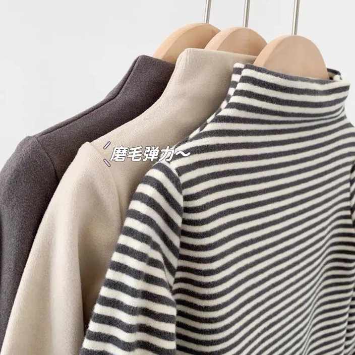 儿童加绒打底加厚长袖德绒T恤秋冬男童女童新款宝宝高领洋气上衣