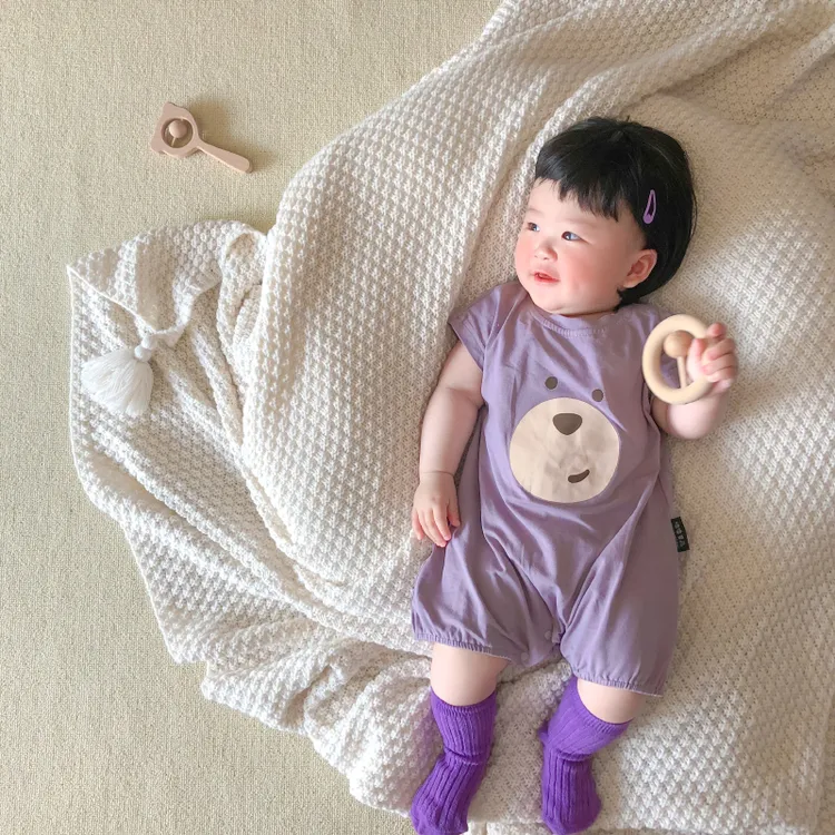 夏季ins风婴儿连体哈衣薄款卡通印花宽松外出爬服男女宝宝衣服