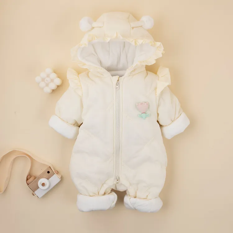 【正品】婴儿冬季加绒加厚棉服超洋气公主连体衣百天满月服保暖衣