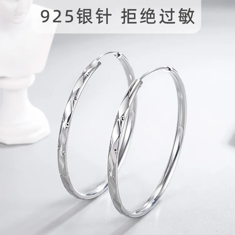 防过敏银针欧美风网红夸张素圈耳环 耳圈高级感冷淡风耳饰耳挂式