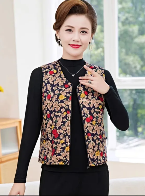 妈妈装新款秋冬加绒夹棉时尚保暖马夹中老年百搭