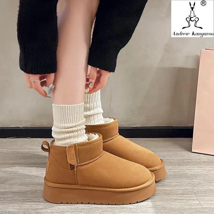 意大利袋鼠防水2025秋冬季新款复古保暖百搭小个子厚底休闲雪地靴