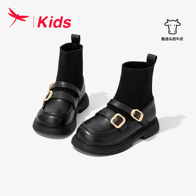 红蜻蜓女童鞋子针织马丁短靴子2025春秋款秋冬新款小女孩大童袜靴