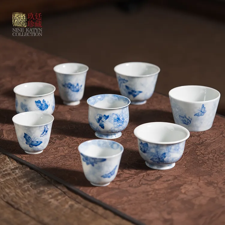 景德镇手工手绘陶瓷茶杯蝴蝶杯高品质功夫茶具高颜值品茗杯主人杯
