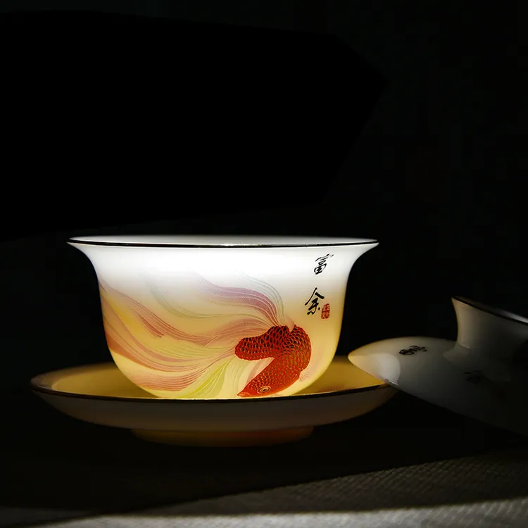 德化冰种玉瓷功夫茶具家用会客泡茶三才盖碗茶杯高档轻奢礼盒礼品