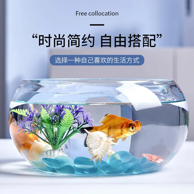 透明玻璃鱼缸客厅办公摆件圆形加厚乌龟金鱼水培生态鱼缸大玻璃缸