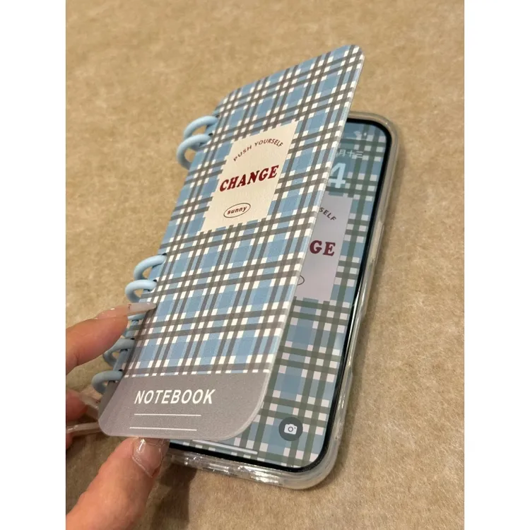 奥菲顿简约格子英文适用iPhone16/15pro苹果14书本翻盖手机壳12套