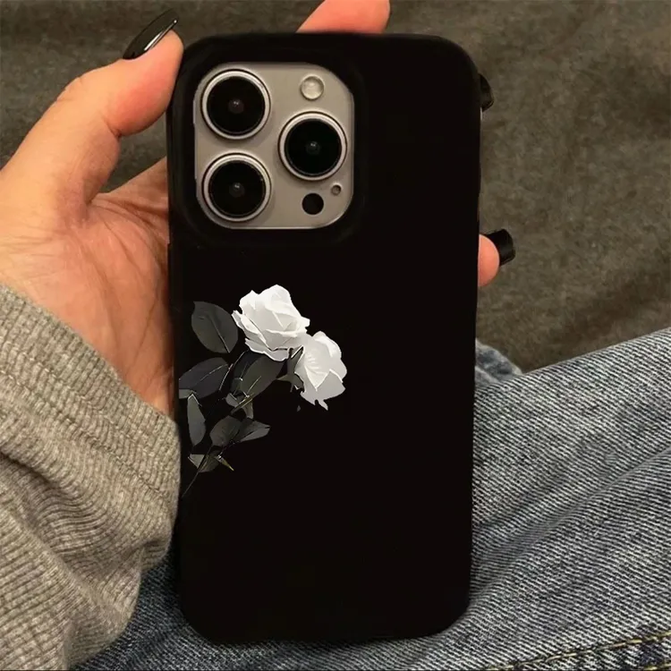 奥菲顿简约纯白玫瑰适用iPhone16果冻手机壳华为vivo小米14oppo套