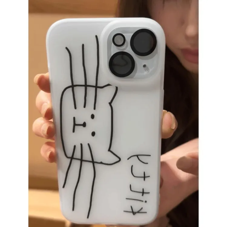奥菲顿简约线条猫咪适用iPhone16/15pro小麦手机壳苹果14/13/12套