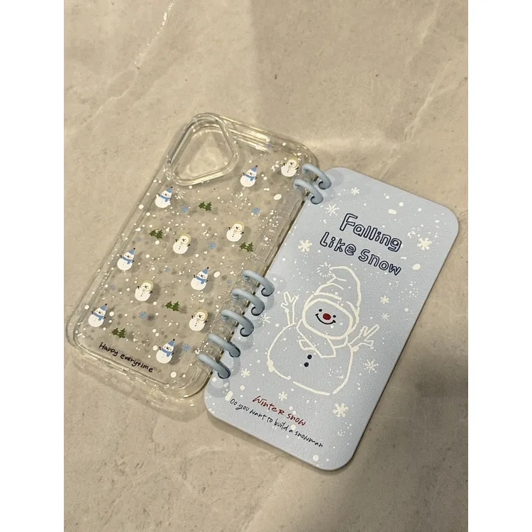 ins冬日雪花雪人适用iPhone17/16/15pro苹果14翻盖手机壳13软12套