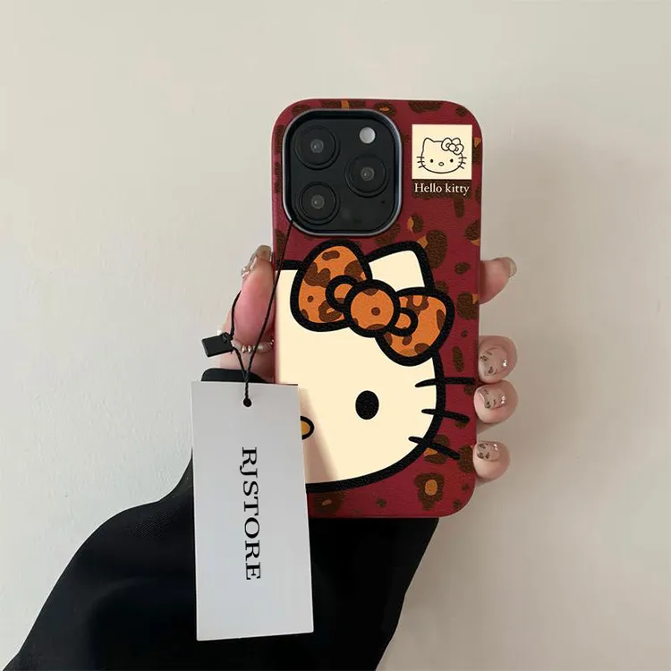 奥菲顿豹纹半脸kt适用iPhone16/15pro荔枝纹14金属框手机软壳13套