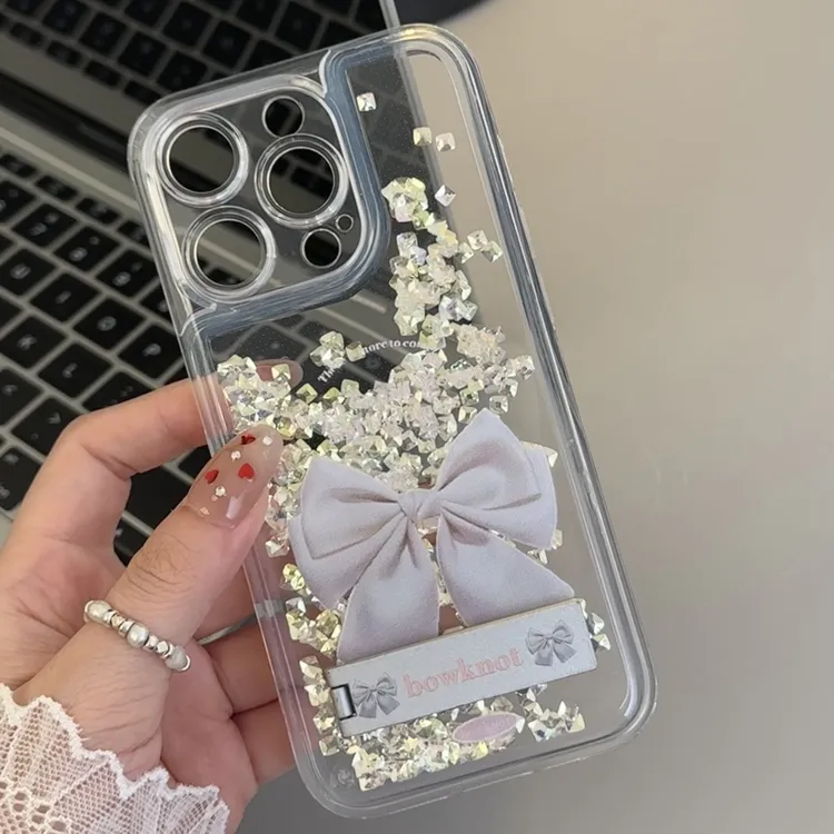 奥菲顿英文蝴蝶结适用iphone15流沙支架手机壳14华为vivo小米oppo