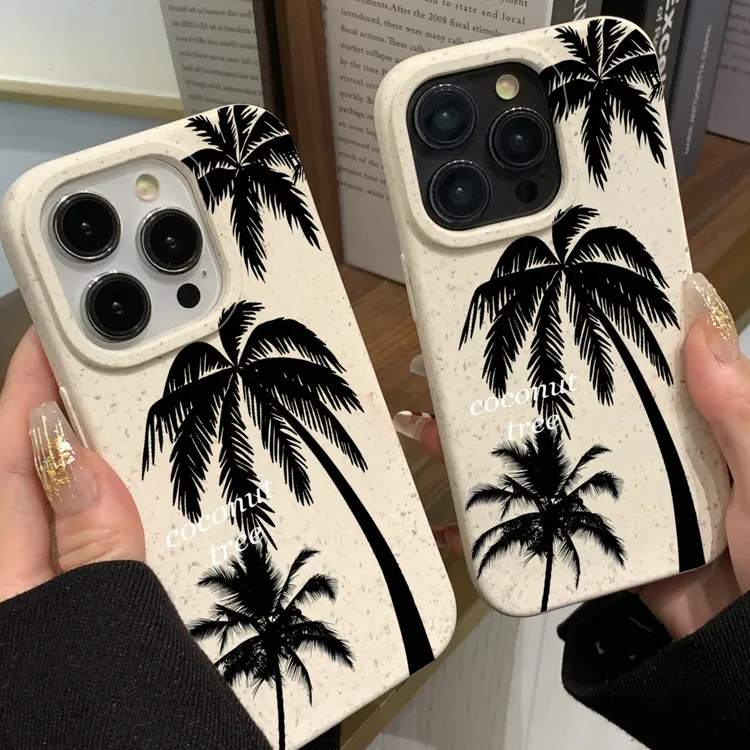 简约夏日椰子树iPhone14promax小麦手机壳苹果13/12/11全包15软套