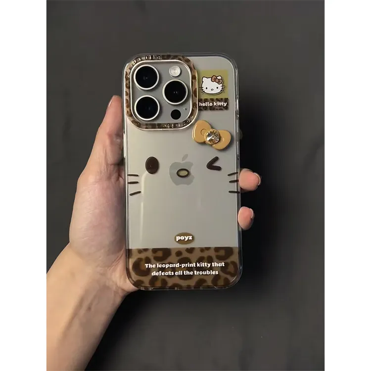奥菲顿豹纹kt闪钻蝴蝶结适用iphone16手机壳苹果华为vivo小米oppo