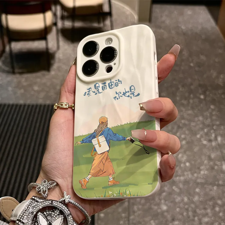 奥菲顿自由奔跑女孩适用iPhone16/15褶皱14手机软壳11苹果13/12套