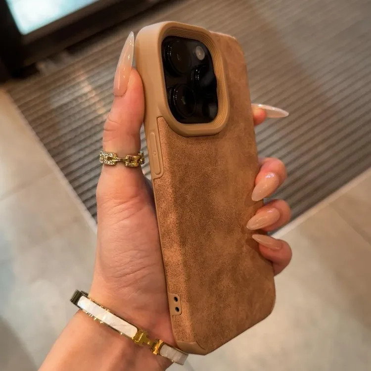SMBLCE复古棕色翻毛皮适用iPhone16手机壳苹果华为vivo小米oppo套