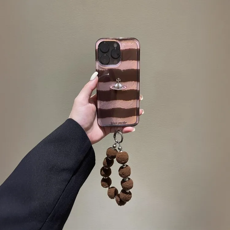 奥菲顿粉棕条纹适用iPhone16冰川15手机硬壳华为vivo小米14oppo套