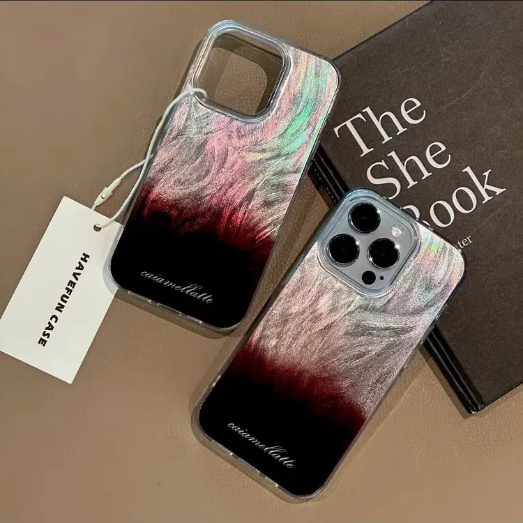 奥菲顿咖啡色渐变适用iPhone15/14/x羽纱手机壳华为viv小米oppo套