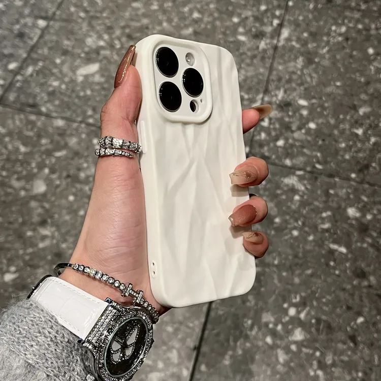 ins简约高级肤感褶皱纹iPhone15/14promax手机壳苹果13/12/11套xr