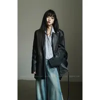 呆毛DM.FACTORY 春季宽松西装时尚设计师黑色皮衣西装DMSJ2978