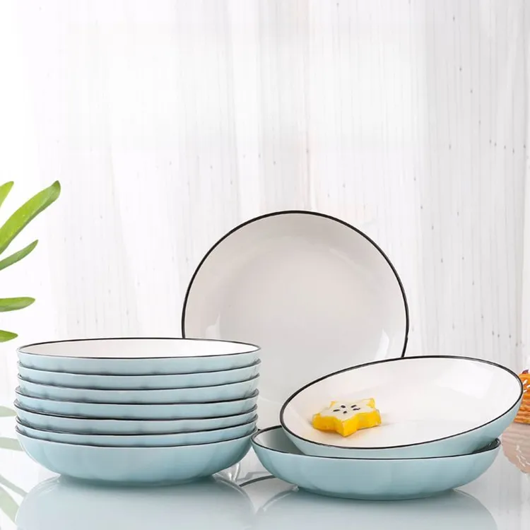 北欧7.5英寸盘子菜盘家庭用陶瓷简约个性创意圆形菜碟子组合餐具