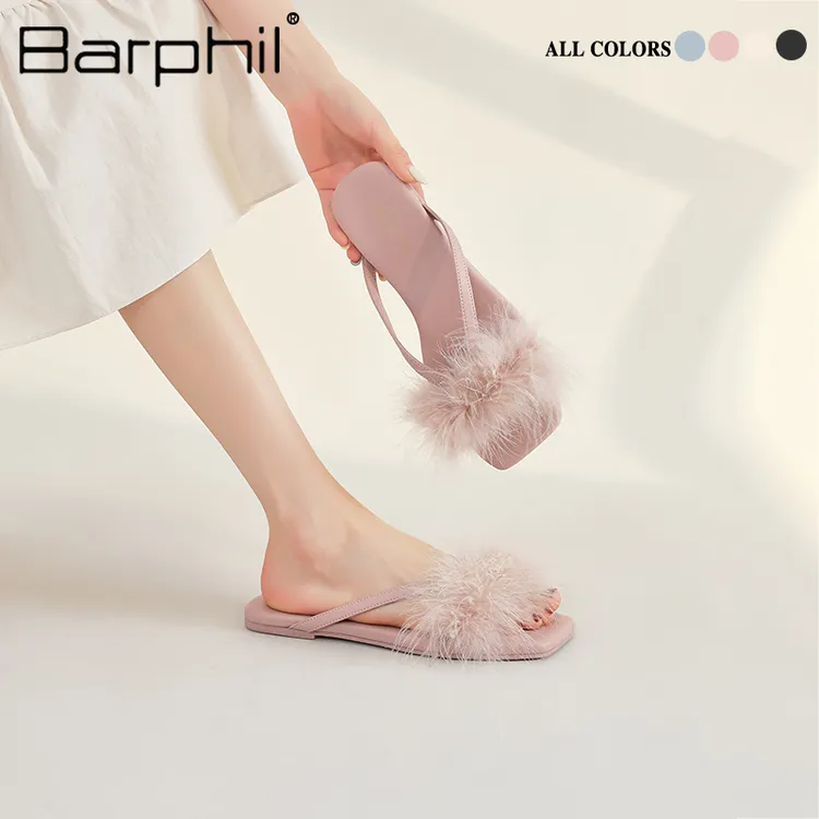 BARPHIL拖鞋女2025夏季新款外穿毛毛凉拖鞋防滑仙女百搭时尚女鞋