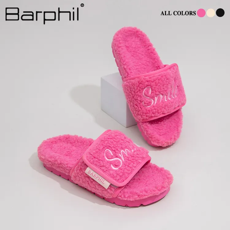 BARPHIL外穿毛毛拖女2024冬季新款小香风厚底粉色室外毛绒棉拖鞋