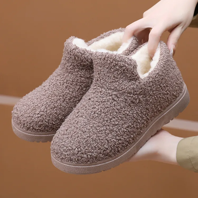 2025冬季加绒保暖舒适雪地靴女一脚蹬懒人平底棉鞋百搭时尚妈妈鞋