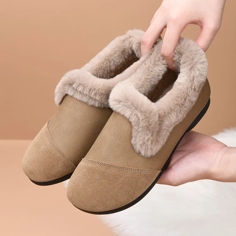 2024冬季新款豆豆鞋女一脚蹬孕妇鞋休闲鞋复古加绒保暖棉鞋妈妈鞋