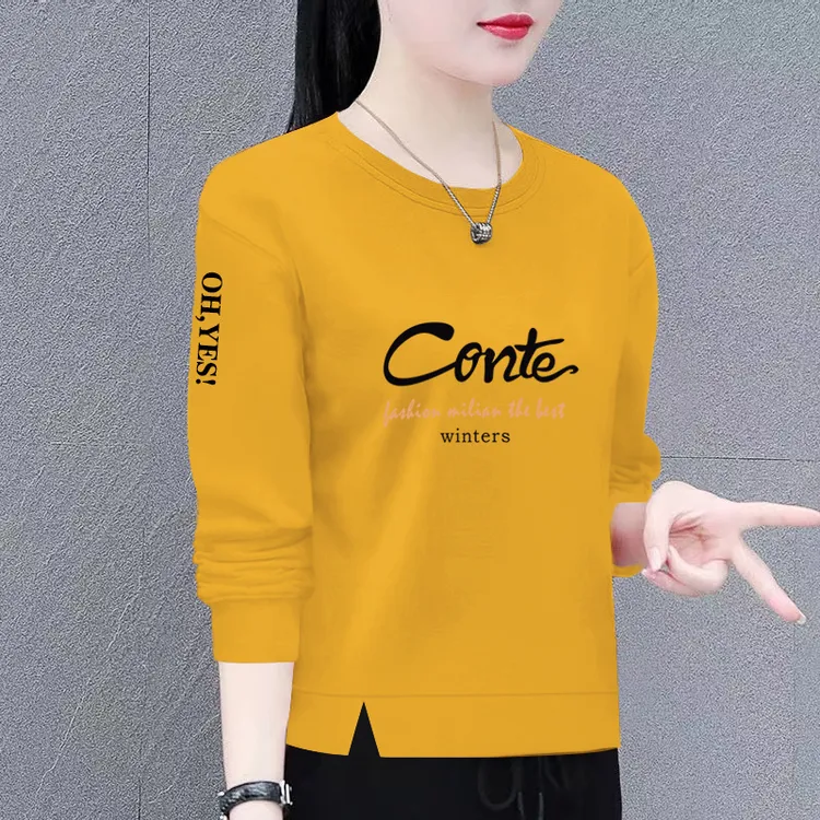 2024新款爆款卫衣春秋冬季宽松长袖圆领短款套头加绒上衣外套女士