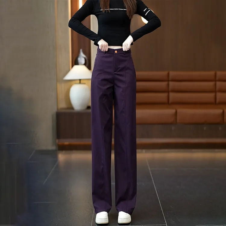乌梅紫窄版直筒裤子女装2025春秋季新款通勤高腰显瘦宽松休闲长裤
