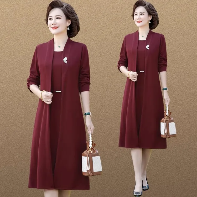 婚礼妈妈春秋2024新款喜婆婆婚宴礼服中年阔太太旗袍连衣裙两件套